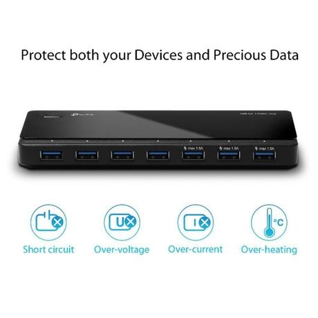TP-Link UH700 Powered USB Hub with 7 Data Smart Charging USB 3.0 Ports, Compatible with Windows, Mac OS X and Linux Systems, 5V/1.5A Power Output (Black)-4