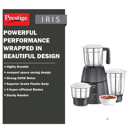 Prestige Iris 550 Watts Mixer Grinder with 3 Jar (Black)-2