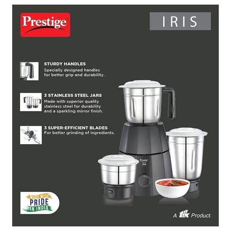 Prestige Iris 550 Watts Mixer Grinder with 3 Jar (Black)-3