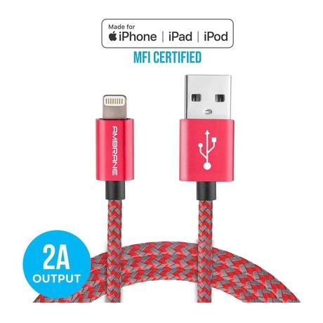 Mfi Certified Ambrane Iphone Cable Buy Ambrane Meter Lightning USB Cable  (Red/Grey, AMC-11) At Best - Main Image
