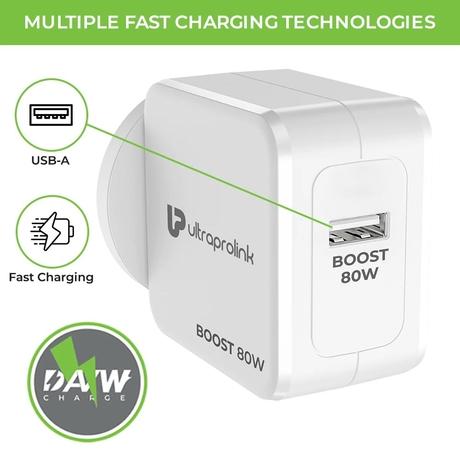 UltraProlink UM1136 Boost 80W Fast Charger for One Plus, Oppo, Realme, Xiaomi, Moto, White-3