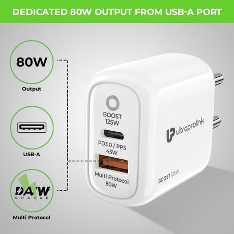 UltraProlink 125 W Dual USB Multi-Protocol Fast Travel Charger with 100 cm (1 m) Type-C to Type-C Cable-2