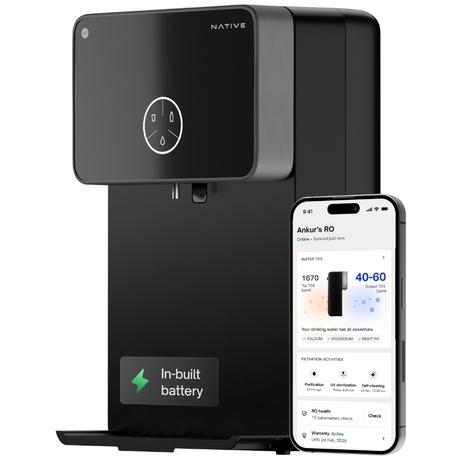 Urban Company Native M2 Pro Water Purifier, 10-Stage RO+UV+Copper+Alkaline+Mineraliser, No Service for 2 Years, Preset Touch Dispensing + Battery, Smart Real-time Tracking-1