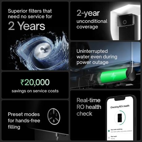 Urban Company Native M2 Pro Water Purifier, 10-Stage RO+UV+Copper+Alkaline+Mineraliser, No Service for 2 Years, Preset Touch Dispensing + Battery, Smart Real-time Tracking-2