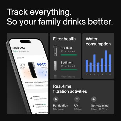 Urban Company Native M2 Pro Water Purifier, 10-Stage RO+UV+Copper+Alkaline+Mineraliser, No Service for 2 Years, Preset Touch Dispensing + Battery, Smart Real-time Tracking-8