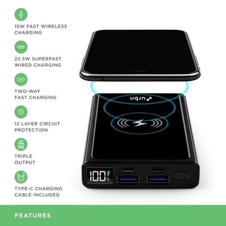 Urbn UPR107 10000 mAh Wireless Power Bank, Black-3