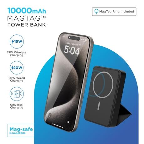 Urbn 10000 mAh 15 W MagTag Power Bank with Stand, Black-1