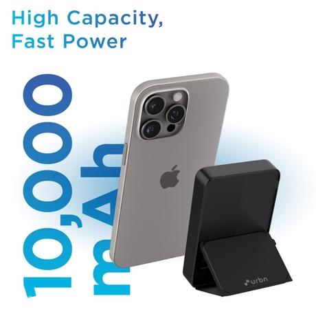 Urbn 10000 mAh 15 W MagTag Power Bank with Stand, Black-6