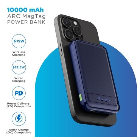 Urbn 10000 mAh 15 W Arc MagTag Power Bank with Stand, Blue-1