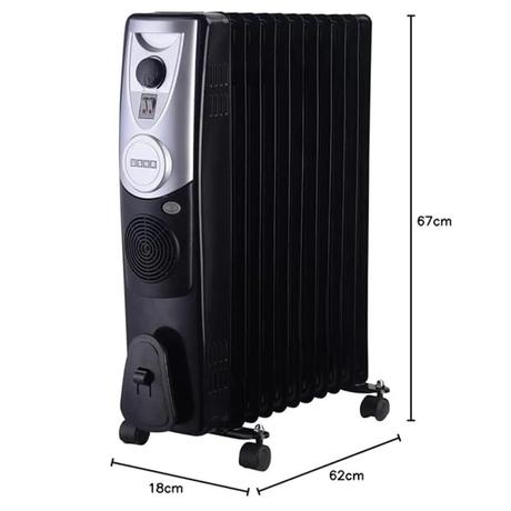 Usha 4213 F PTC Oil Filled Radiator 2500 W, 13 Fins, 3 Heat Settings, Adjustable Thermostat, Built-in Fan, Overheat and Tip-Over Protection, Caster Wheels, Black-1