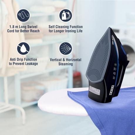 Usha Aqua Mist 2000 W Steam Iron, Black & Blue-2