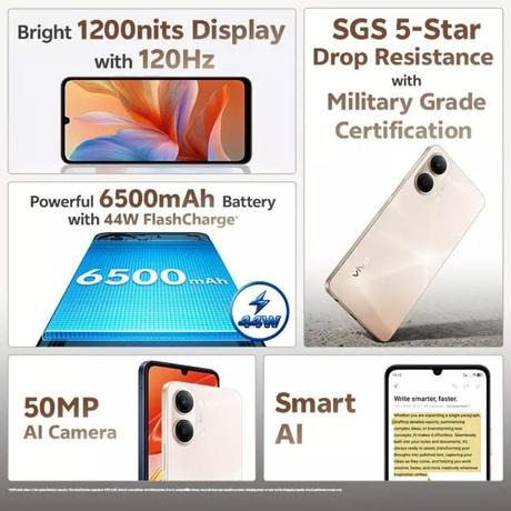 Vivo Y21 5G 64 GB, 4 GB RAM, Straw Gold, Mobile Phone-1