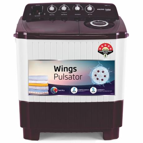 Voltas Beko 7.5 kg Semi Automatic, 1350 RPM, Wings Pulsator, Fast Dry, Lint Filter, Burgundy, 5 Star (BRSSWH4PTR0)-0