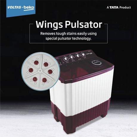 Voltas Beko 7.5 kg Semi Automatic, 1350 RPM, Wings Pulsator, Fast Dry, Lint Filter, Burgundy, 5 Star (BRSSWH4PTR0)-4