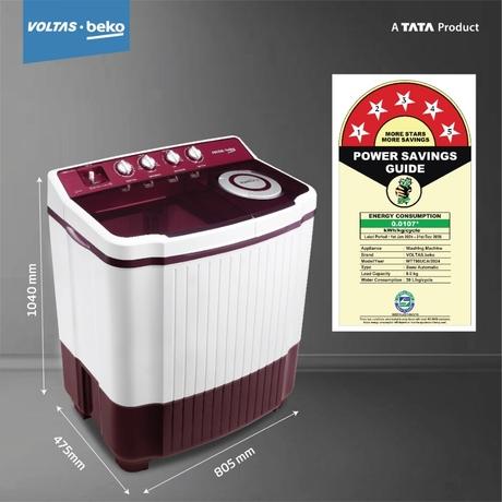 Voltas Beko 9 kg Semi Automatic, Dual Waterfall, Wing Pulsator, Lint filter, Burgundy, 5 star (WTT90UCA/BRSSWH4PTR0)-2
