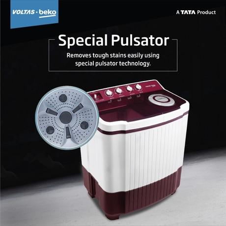 Voltas Beko 9 kg Semi Automatic, Dual Waterfall, Wing Pulsator, Lint filter, Burgundy, 5 star (WTT90UCA/BRSSWH4PTR0)-4
