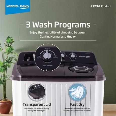 Voltas Beko 9 kg Semi Automatic, Special Pulsator Wash, Dual Waterfall, 2 Cassette filter, Grey, 5 Star (WTT90UCAGRS)-4