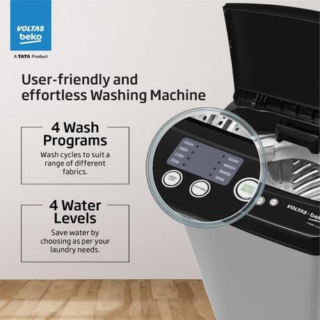 Voltas Beko 6.5 kg Top Load, 700 RPM, Double Water Fall, 4 Wash Program, Wing Pulsator, Lint Filter, Grey, 5 Star (WTL6504UEA)-3