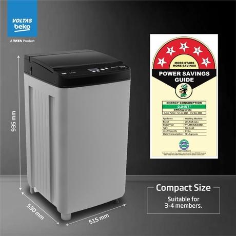 Voltas Beko 6.5 kg Top Load, 700 RPM, Double Water Fall, 4 Wash Program, Wing Pulsator, Lint Filter, Grey, 5 Star (WTL6504UEA)-4