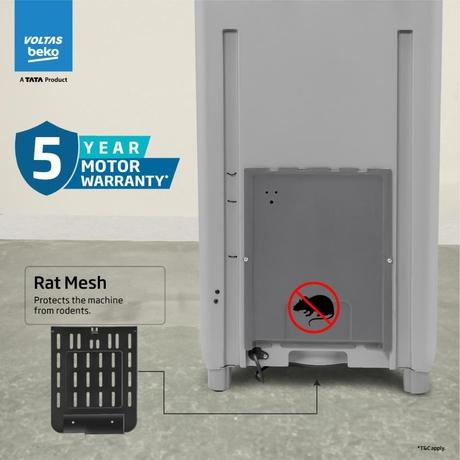Voltas Beko 6.5 kg Top Load, 700 RPM, Double Water Fall, 4 Wash Program, Wing Pulsator, Lint Filter, Grey, 5 Star (WTL6504UEA)-7