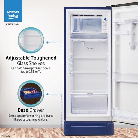 Voltas Beko 183L 5 Star Direct Cool Single Door Refrigerator, (RDC215V/5W0BBE0M0B00GO, Bonita Blue)-3