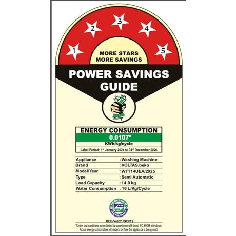 Voltas Beko 14 kg Semi Automatic Washing Mahcine, Black, WTT14UEA-5