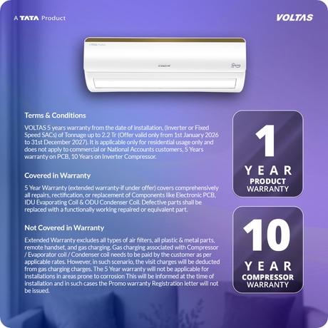 Voltas 1 Ton 3 Star Inverter Split Air Conditioner, Vertis Regal Magnum-4