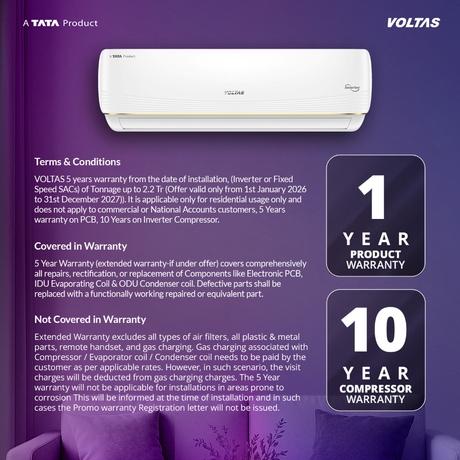 Voltas 1.5 Ton 3 Star Inverter Split Air Conditioner, Vertis Ai Zest Gold-6