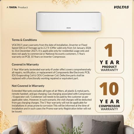 Voltas 1.5 Ton 3 Star Heavy Duty Inverter Split Air Conditioner, Venus Luxe-3