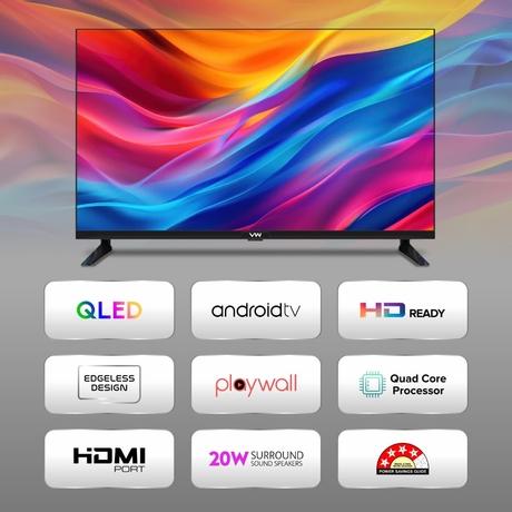 VW 80 cm (32 inches), OptimaX Series HD Ready Smart QLED Android TV, Black, VW32AQ1-1