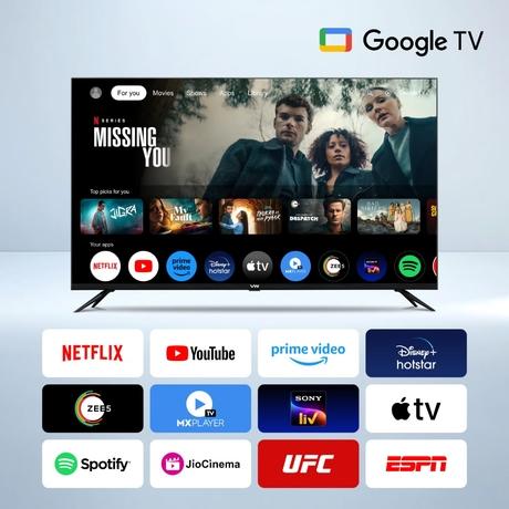 VW 108 cm (43 inches), Pro Series 4K Ultra HD Smart QLED Google TV, Black, VW43GQ1-2