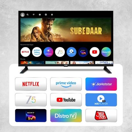VW 109 cm (43 inches), OptimaX Series Full HD Smart QLED Android TV, Black, VW43AQ1-2