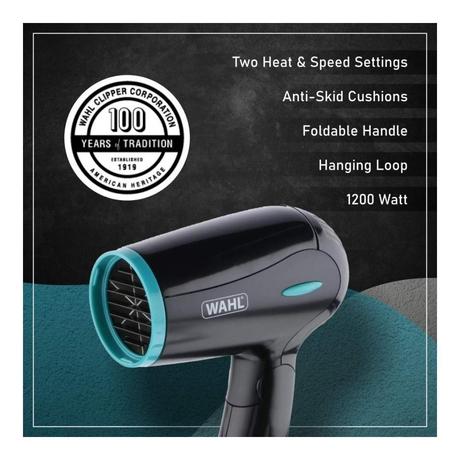 Wahl 1200 Watts Hair Dryer, 2 Heat Settings, Ultra Portable, WCHD4-1124, Black-1