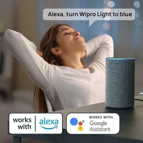 Wipro 9 Watts B22 Wi-Fi Smart LED Bulb with 16 Million Colours, Music Sync, Amazon Alexa and Google Assistant, NS9400-6
