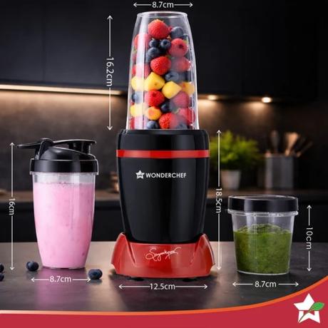 Wonderchef Nutriblend 750 W 2 Jar Turbo Juicers, Red and Black-1