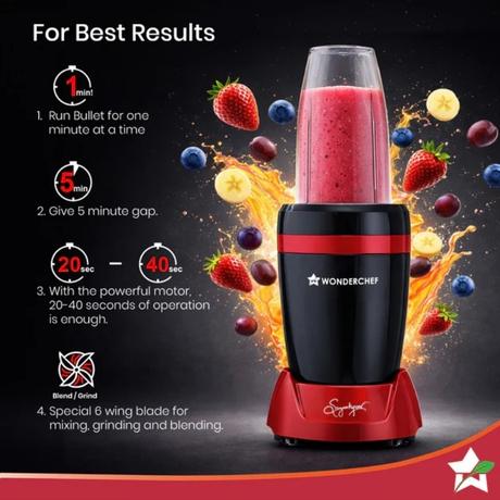 Wonderchef Nutriblend 750 W 2 Jar Turbo Juicers, Red and Black-5