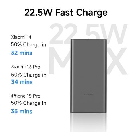 Xiaomi 4i 10000 mAh Power Bank, 22.5 W & 2 Way Fast Charging, 1 Type C Input & Output Port, 2 USB-A Ports, 3 Device Charging, Li-Ion Battery, 12-Layer Safety, Overheat, Short-Circuit, Overcharge & Overdischarge Protection, Classic Black, PB100DPD-IN-1