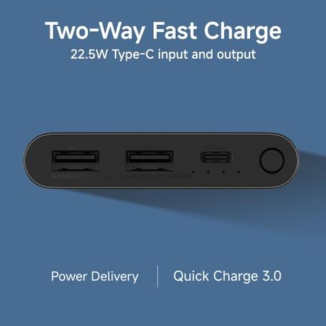 Xiaomi 4i 10000 mAh Power Bank, 22.5 W & 2 Way Fast Charging, 1 Type C Input & Output Port, 2 USB-A Ports, 3 Device Charging, Li-Ion Battery, 12-Layer Safety, Overheat, Short-Circuit, Overcharge & Overdischarge Protection, Classic Black, PB100DPD-IN-7