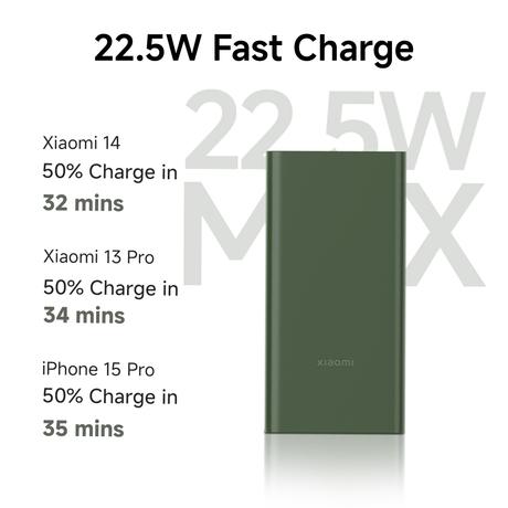 Xiaomi 4i 10000 mAh Power Bank, 22.5 W & 2 Way Fast Charging, 1 Type C Input & Output Port, 2 USB-A Ports, 3 Device Charging, Li-Ion Battery, 12-Layer Safety, Overheat, Short-Circuit, Overcharge & Overdischarge Protection, Olive Green, PB100DPD-IN-1