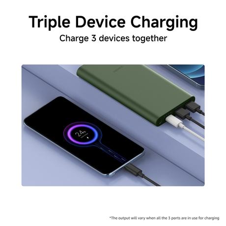 Xiaomi 4i 10000 mAh Power Bank, 22.5 W & 2 Way Fast Charging, 1 Type C Input & Output Port, 2 USB-A Ports, 3 Device Charging, Li-Ion Battery, 12-Layer Safety, Overheat, Short-Circuit, Overcharge & Overdischarge Protection, Olive Green, PB100DPD-IN-4