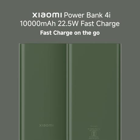 Xiaomi 4i 10000 mAh Power Bank, 22.5 W & 2 Way Fast Charging, 1 Type C Input & Output Port, 2 USB-A Ports, 3 Device Charging, Li-Ion Battery, 12-Layer Safety, Overheat, Short-Circuit, Overcharge & Overdischarge Protection, Olive Green, PB100DPD-IN-5