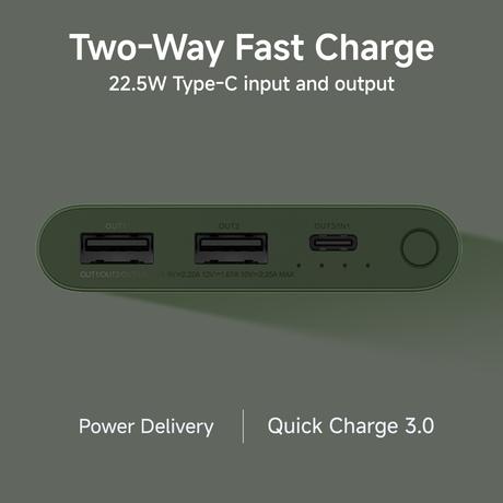 Xiaomi 4i 10000 mAh Power Bank, 22.5 W & 2 Way Fast Charging, 1 Type C Input & Output Port, 2 USB-A Ports, 3 Device Charging, Li-Ion Battery, 12-Layer Safety, Overheat, Short-Circuit, Overcharge & Overdischarge Protection, Olive Green, PB100DPD-IN-6