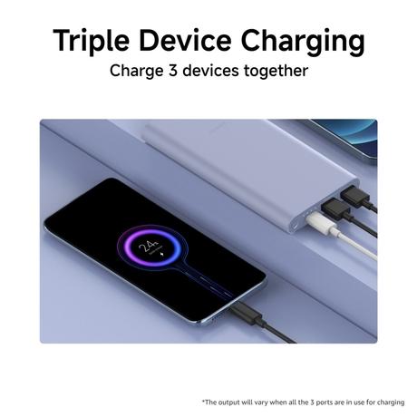 Xiaomi 4i 10000 mAh Power Bank, 22.5 W & 2 Way Fast Charging, 1 Type C Input & Output Port, 2 USB-A Ports, 3 Device Charging, Li-Ion Battery, 12-Layer Safety, Overheat, Short-Circuit, Overcharge & Overdischarge Protection, Coral Purple, PB100DPD-IN-4