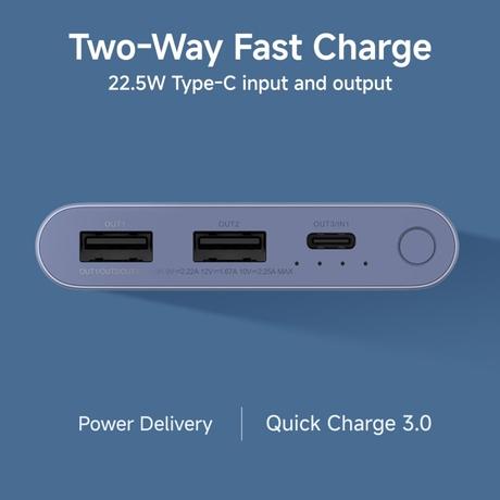 Xiaomi 4i 10000 mAh Power Bank, 22.5 W & 2 Way Fast Charging, 1 Type C Input & Output Port, 2 USB-A Ports, 3 Device Charging, Li-Ion Battery, 12-Layer Safety, Overheat, Short-Circuit, Overcharge & Overdischarge Protection, Coral Purple, PB100DPD-IN-6