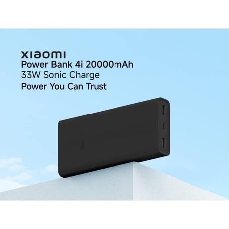 Xiaomi Power Bank 20000 mAh 4i, 33 W Sonic Charge, 2 USB-A & 1 Type-C Port, 3 Device Charging, 2-Way Fast Charging, Low Power Discharge Mode, 12-Layers Safety, Overheat, Over Current, Short-Circuit, Overcharge & Overdischarge Protection, Black-1