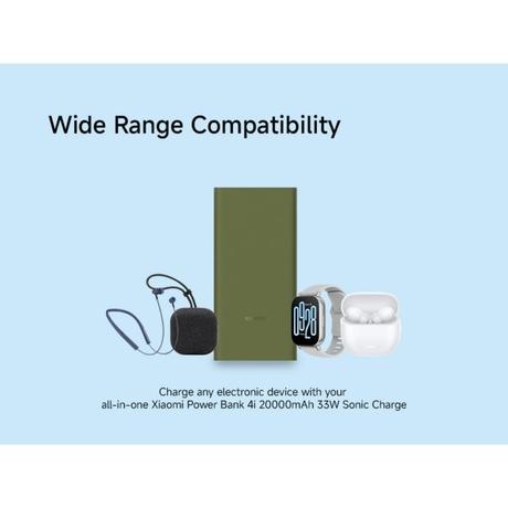 Xiaomi Power Bank 20000 mAh 4i, 33 W Sonic Charge, 2 USB-A & 1 Type-C Port, 3 Device Charging, 2-Way Fast Charging, Low Power Discharge Mode, 12-Layers Safety, Overheat, Over Current, Short-Circuit, Overcharge & Overdischarge Protection, Green-7