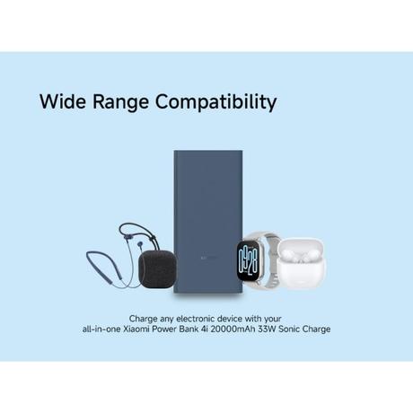 Xiaomi Power Bank 20000 mAh 4i, 33 W Sonic Charge, 2 USB-A & 1 Type-C Port, 3 Device Charging, Two-Way Fast Charging, Low Power Discharge Mode, 12-Layers Safety, Overheat, Over Current, Short-Circuit, Overcharge & Overdischarge Protection, Blue-7