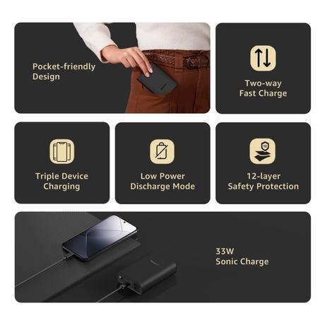 Xiaomi Sonic Charge 10000 mAh 33 W Pocket Power Bank Pro, Black-2