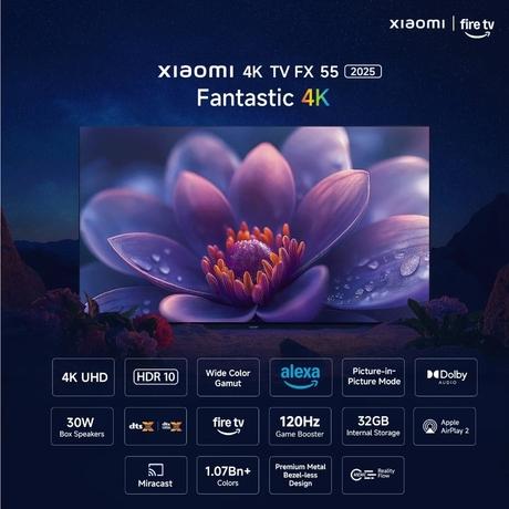 Xiaomi FX Series 139.7 cm (55 inch) 4K Ultra HD LED Smart Fire TV 2025 Edition with Alexa built-in, L55MB-FIN-1