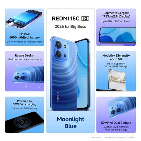 Redmi 15C 5G 128 GB, 4 GB RAM, Moonlight Blue, Mobile Phone-1